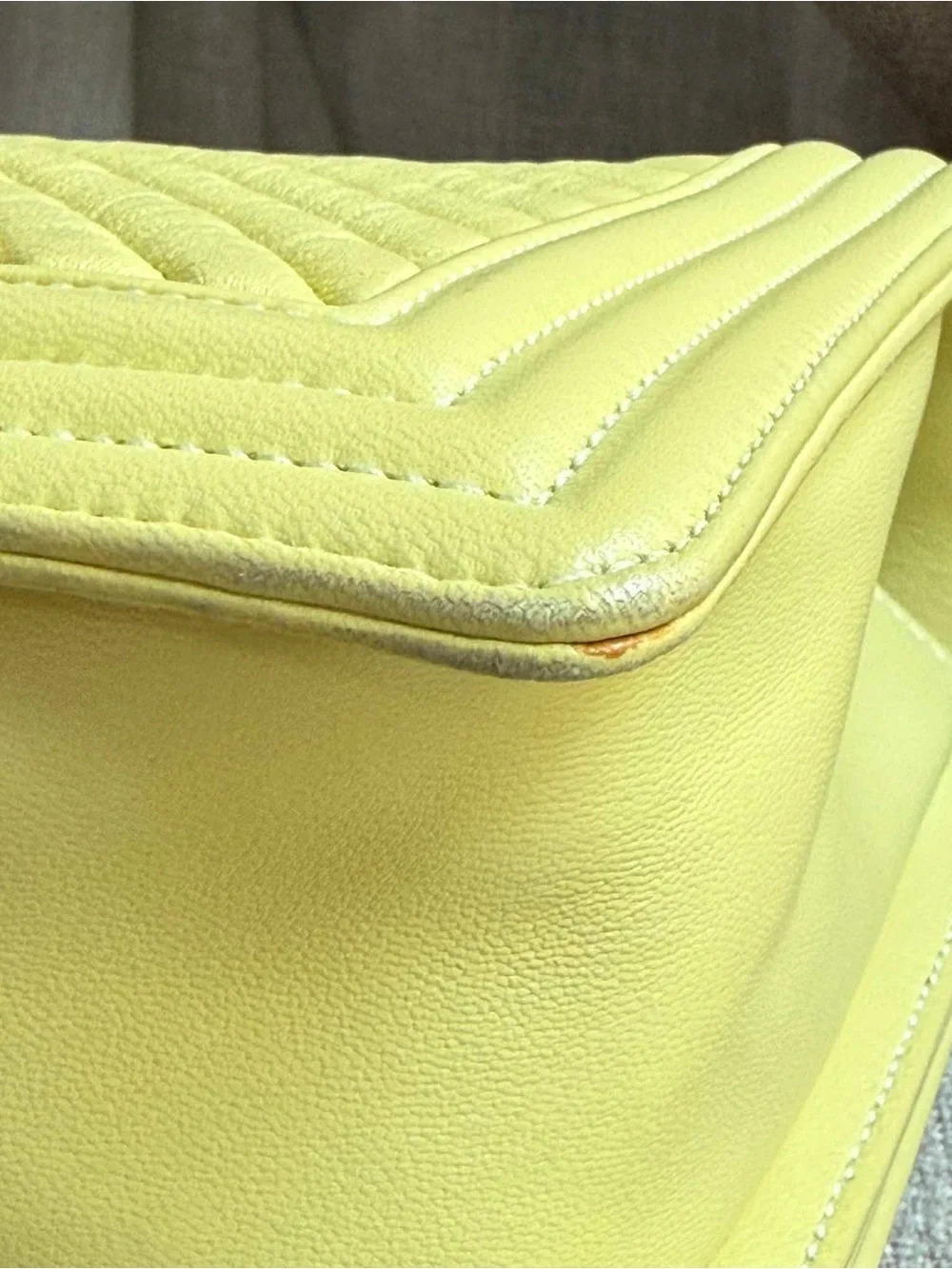 CHANEL Lime Green Chevron Quilted Shoulder Bag with Gunmetal Chain